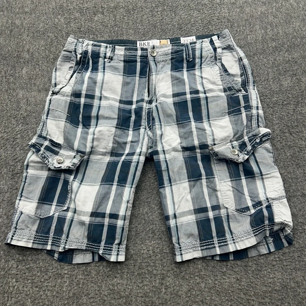 BKE Shorts Mens 33 Plaid Check Cargo Pockets Flap Pockets Y2K Skater Punk